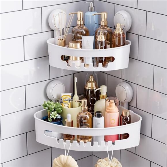 Suction Corner Shower Caddy 2 Pack, Shower Shelf Storage Basket Wall - Picture 1 of 16
